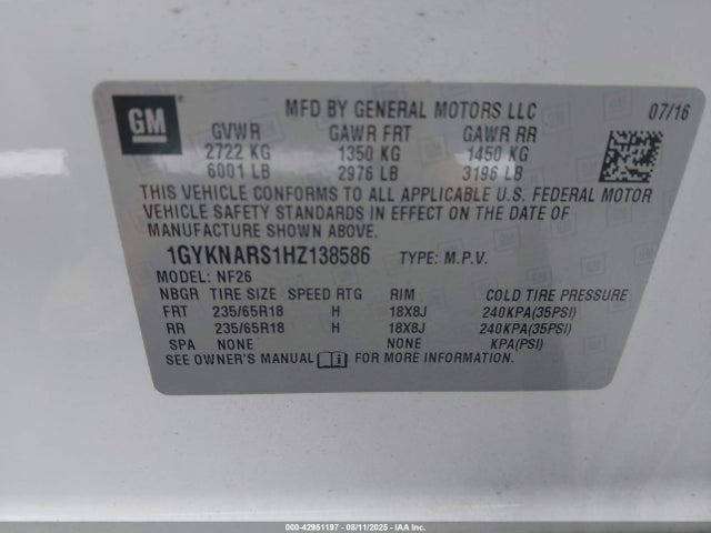 2017 CADILLAC XT5 1GYKNARS1HZ138586 Photo 8