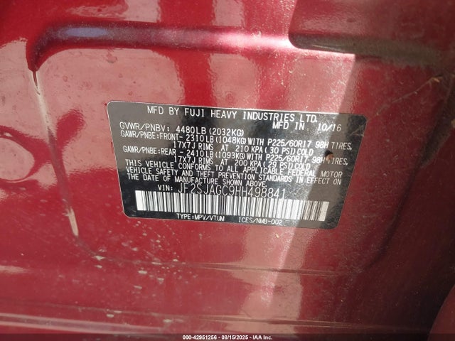 JF2SJAGC9HH498841 Subaru naturally aspirated u5