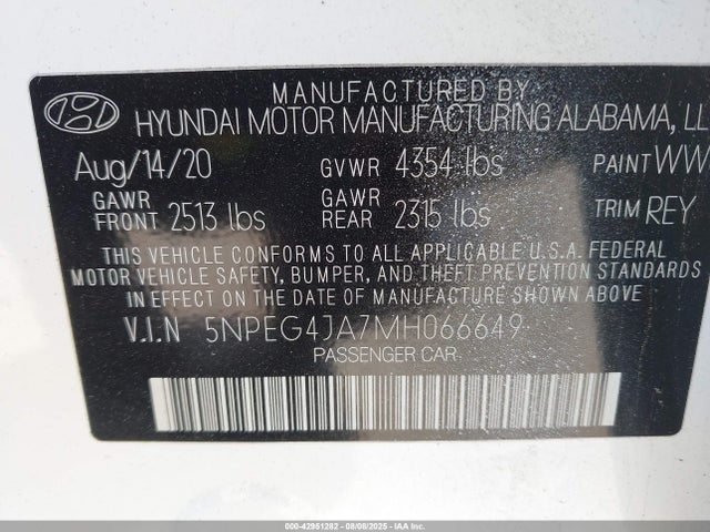 5NPEG4JA7MH066649 Hyundai gdi theta iii