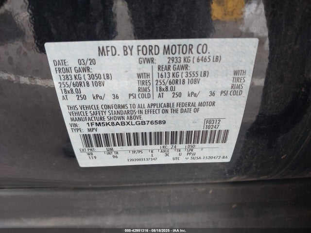 1FM5K8ABXLGB76589 Ford 2020