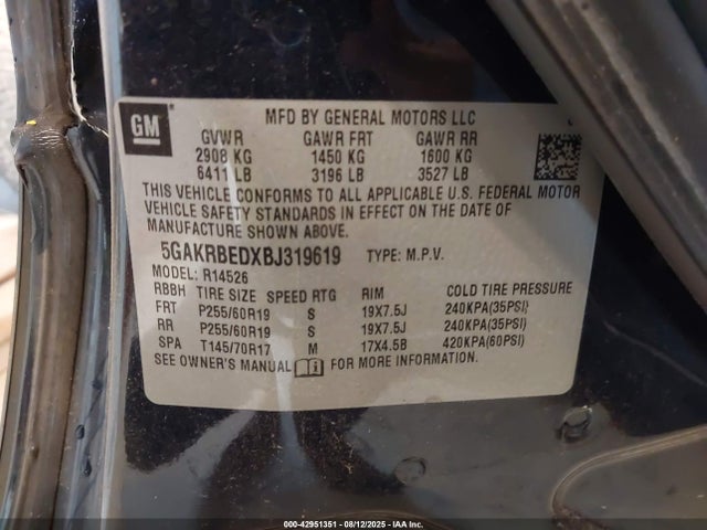 42951351 :رقم المزاد ، 5GAKRBEDXBJ319619 vin ، 2011 Buick Enclave 1xl مزاد بيع
