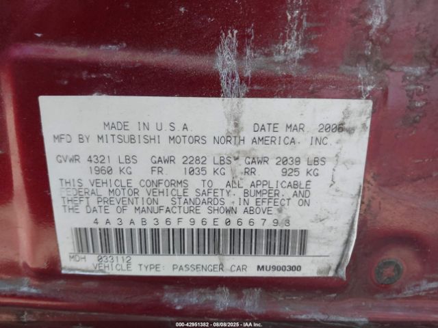 2006 MITSUBISHI GALANT 4A3AB36F96E066793 Photo 8