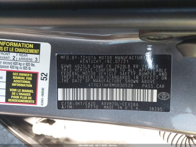 4T1G31AK8MU030529 Toyota a25a-fxs