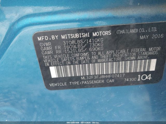 2017 MITSUBISHI MIRAGE G4 ML32F3FJ8HHF07417 Photo 8