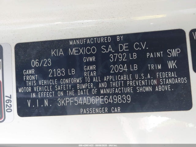 3KPF54AD6PE649839 KIA mpi nu