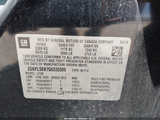 GMC lea - e85 max, aluminum 2016 2GKFLSEK7G6330389 Image 9