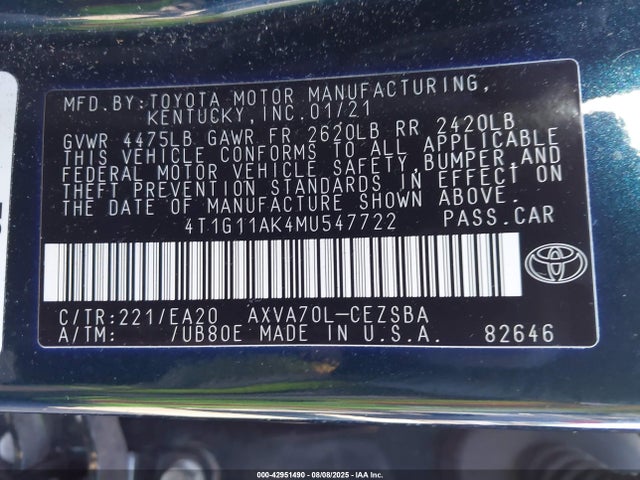 4T1G11AK4MU547722 Toyota a25a-fks