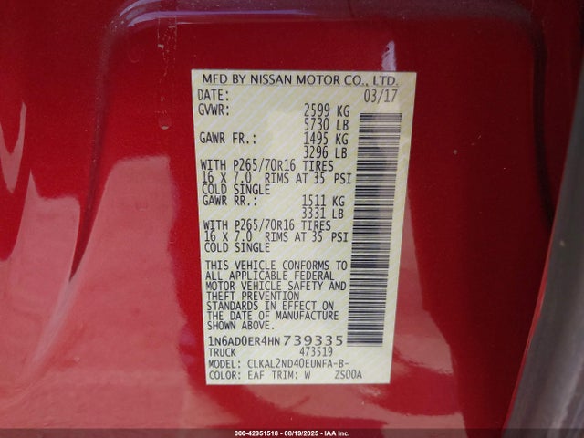 1N6AD0ER4HN739335 Nissan 2017