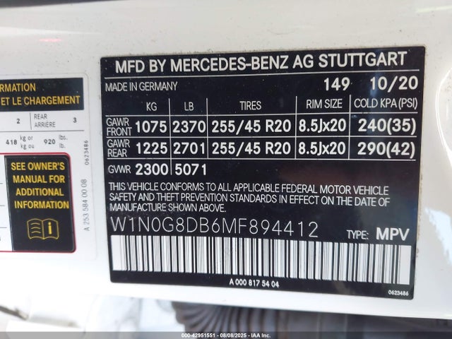 Mercedes-Benz m264 2021 W1N0G8DB6MF894412 Image 9