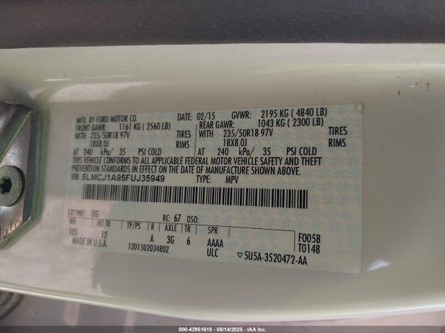 Lincoln MKC 2015 5LMCJ1A95FUJ35949 Image 9
