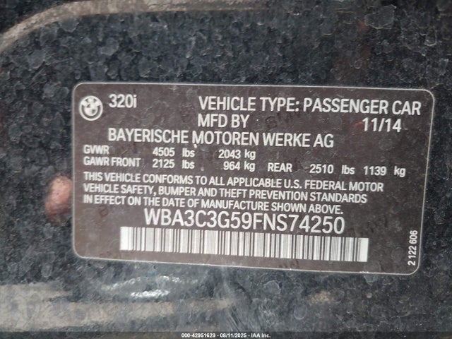 BMW 320i 2015 WBA3C3G59FNS74250 Image 9