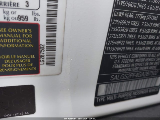 Land Rover s/c lev3 sulev30 2016 SALGS2PF4GA287502 Image 9