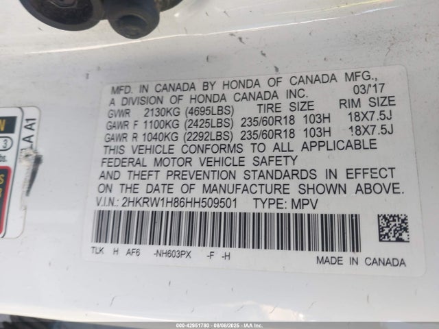2HKRW1H86HH509501 Honda l15be