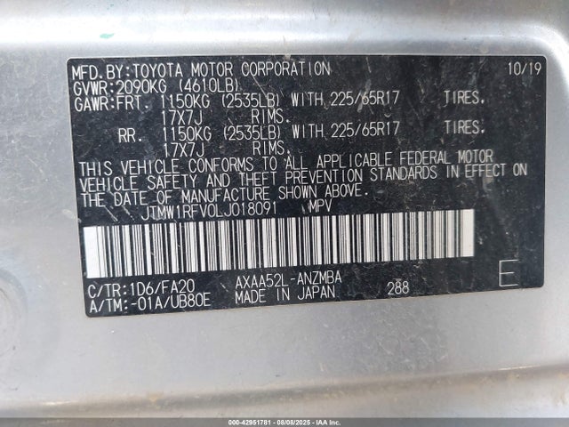 JTMW1RFV0LJ018091 Toyota a25a-fks