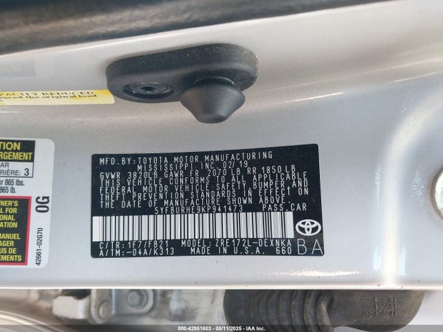 5YFBURHE9KP941473 Toyota COROLLA LE
