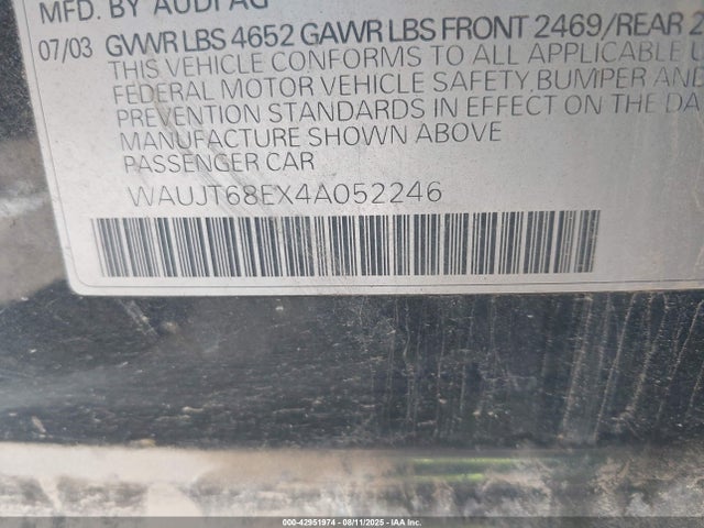 2004 AUDI A4 WAUJT68EX4A052246 Photo 8