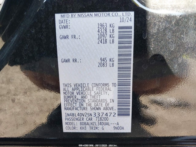 Nissan Altima 2025 1N4BL4DV2SN337472 Image 9