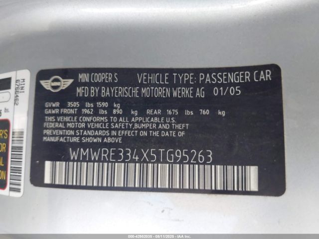 2005 MINI COOPER S WMWRE334X5TG95263 Photo 8