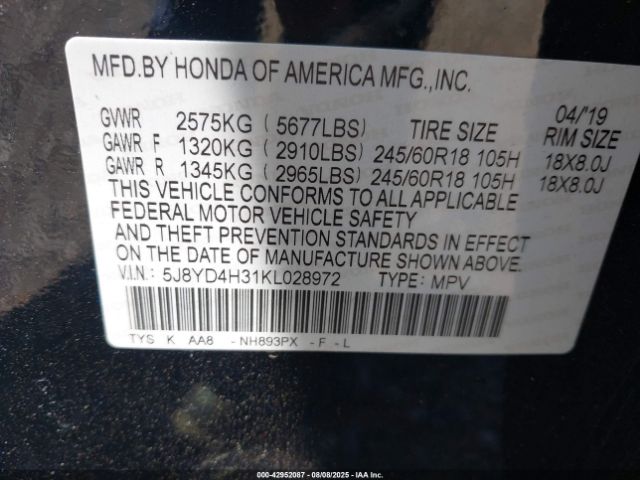 2019 ACURA MDX 5J8YD4H31KL028972 Photo 8
