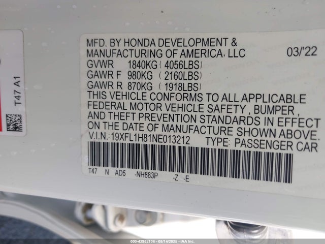 Honda l15b7 2022 19XFL1H81NE013212 Image 9