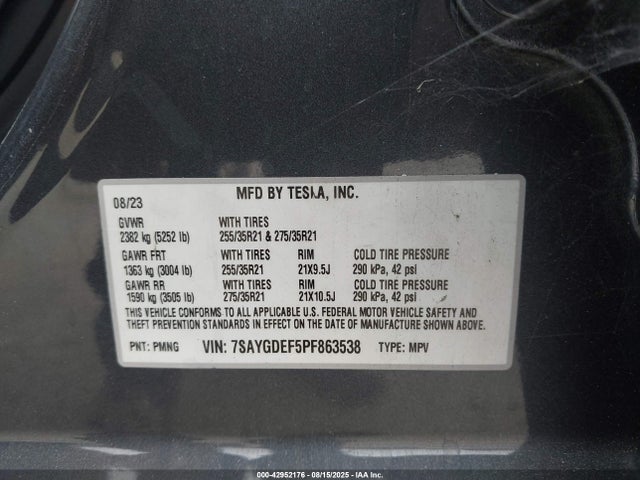 Tesla Model Y 2023 7SAYGDEF5PF863538 Image 9