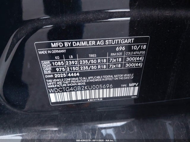 WDCTG4GB2KU005696 Mercedes-Benz 270