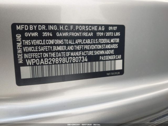 2008 PORSCHE CAYMAN S WP0AB29898U780734 Photo 8