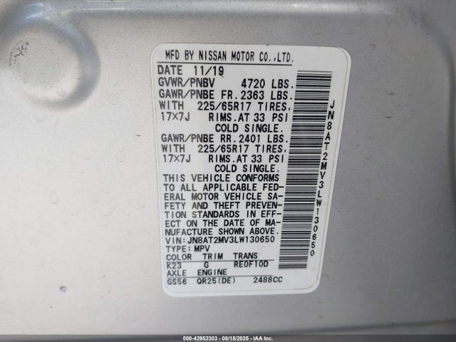 JN8AT2MV3LW130650 Nissan Rogue