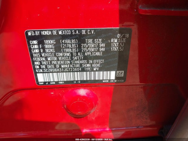3CZRU6H31JG723604 Honda r18z9