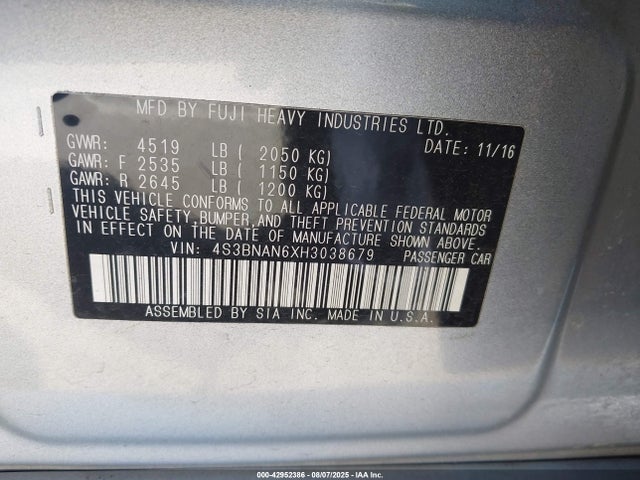 4S3BNAN6XH3038679 Subaru u5