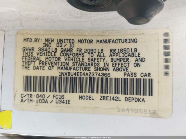 2010 TOYOTA COROLLA 1NXBU4EE4AZ374366 Photo 8