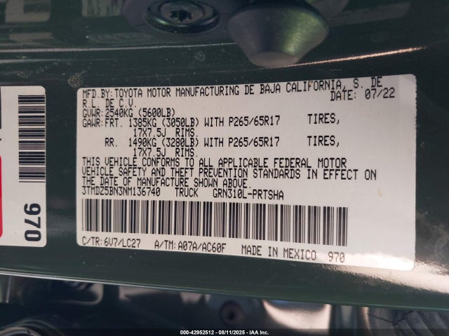 3TMDZ5BN3NM136740 Toyota 2gr-fks