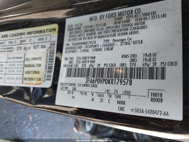 3FA6P0VP0KR179578 Ford Fusion