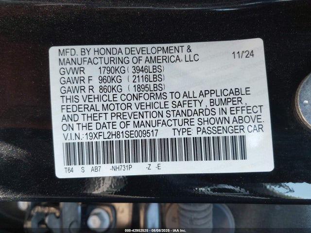 Honda k20c9 2025 19XFL2H81SE009517 Image 9