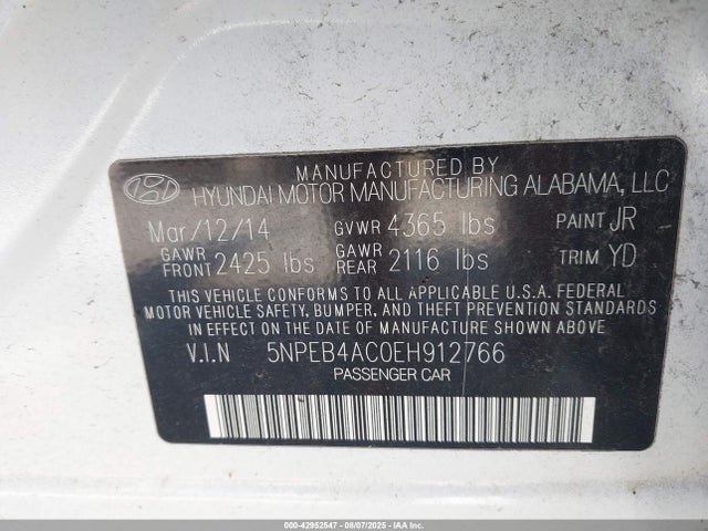 5NPEB4AC0EH912766 Hyundai gamma