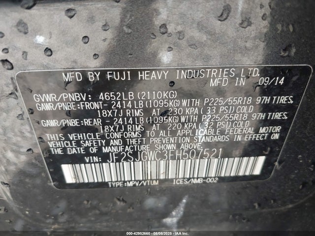 JF2SJGWC3FH507521 Subaru 2.0l turbo u4