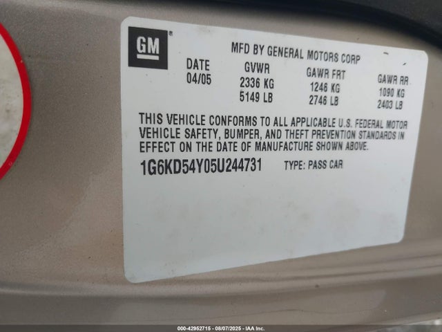 2005 CADILLAC DEVILLE 1G6KD54Y05U244731 Photo 8