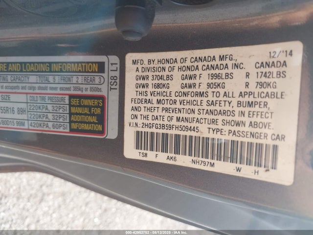 2HGFG3B59FH509445 Honda r18z1