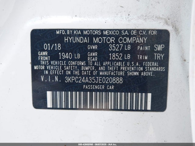 Hyundai Accent 2018 3KPC24A35JE020888 Image 9