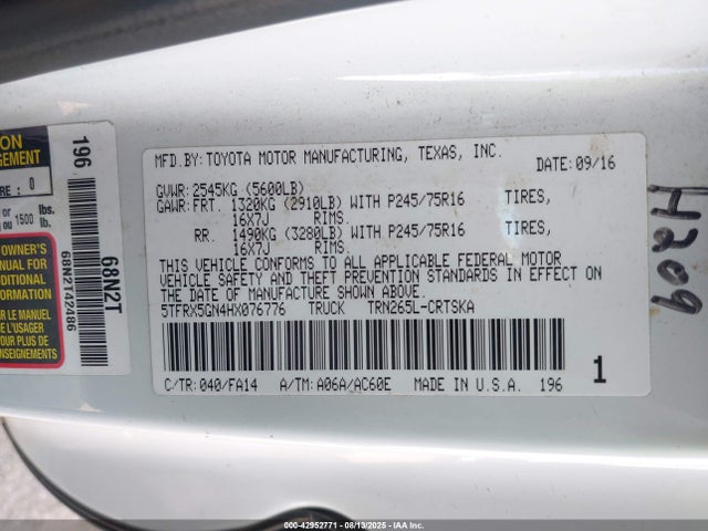 5TFRX5GN4HX076776 Toyota Tacoma Sr