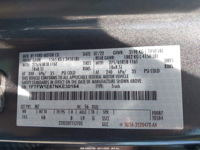 Ford gtdi 2022 1FTFW1E87NKE30164 Image 9