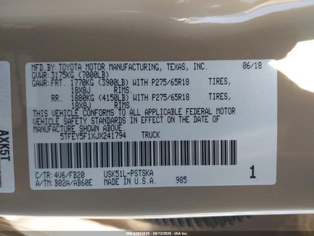 5TFEY5F1XJX241794 Toyota 3ur-fe