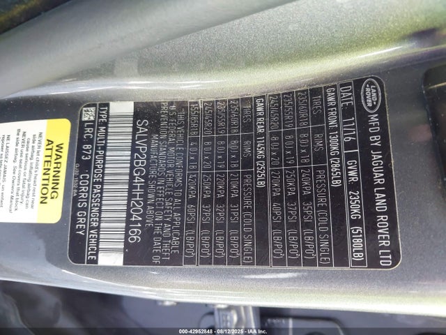 SALVP2BG4HH204166 Land Rover gtdi lev3 sulev30