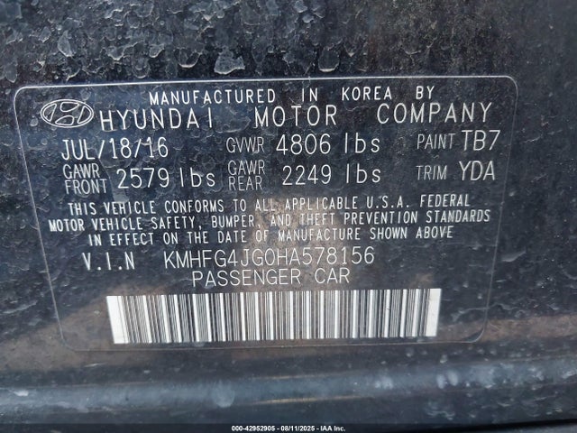 KMHFG4JG0HA578156 Hyundai 2017