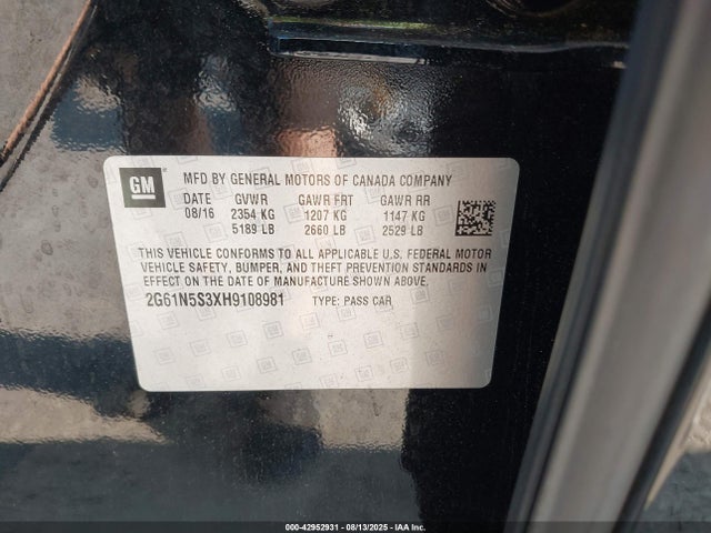 2G61N5S3XH9108981 Cadillac lfx - sidi: spark ignited direct injection, vvt: variable valve timing, e85 max, alum