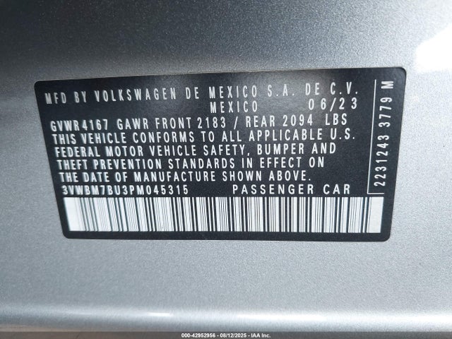3VWBM7BU3PM045315 Volkswagen tsi
