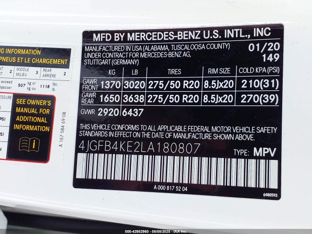 4JGFB4KE2LA180807 Mercedes-Benz m264