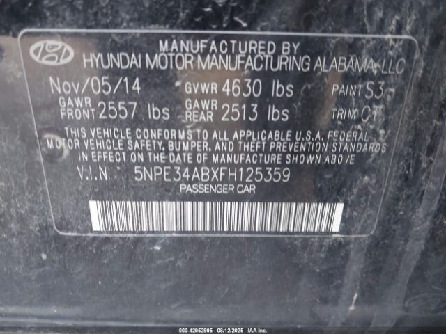 2015 HYUNDAI SONATA 5NPE34ABXFH125359 Photo 8