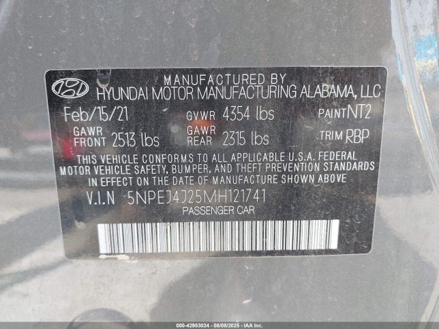 5NPEJ4J25MH121741 Hyundai t-gdi gamma ii