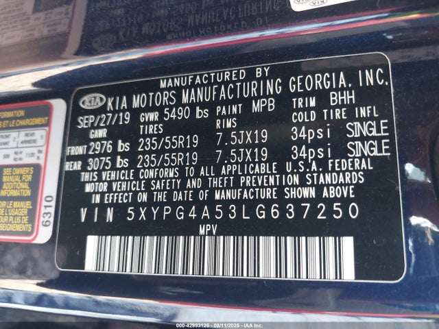 KIA gdi lambda-ii 2020 5XYPG4A53LG637250 Image 9